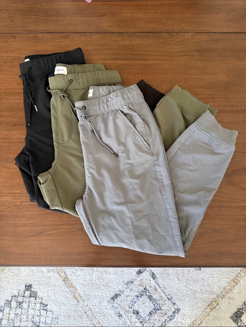 Bundle 3 Pair Casual Drawstring Joggers - Black, Olive, Gray
